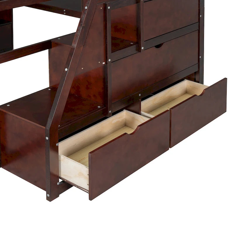 Espresso Full Pine Loft Bed with Desk and Storage