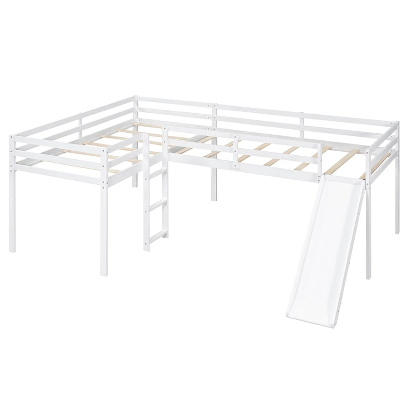 Twin Solid Pine L-Shaped Loft Bed with Slide