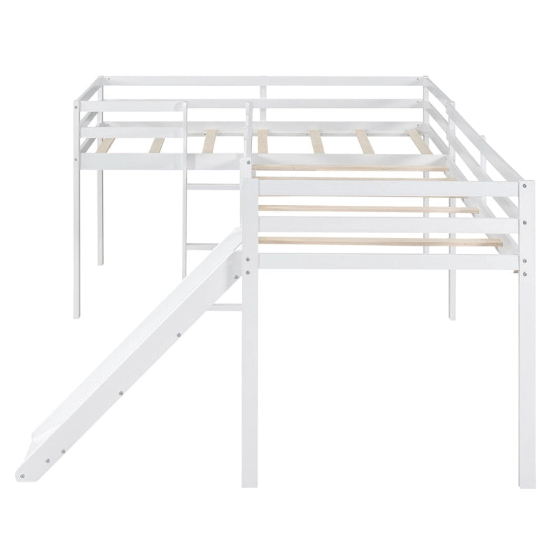 Twin Solid Pine L-Shaped Loft Bed with Slide