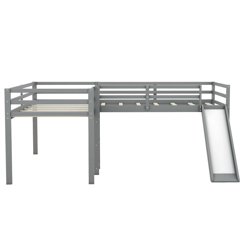 Twin Solid Pine L-Shaped Loft Bed with Slide