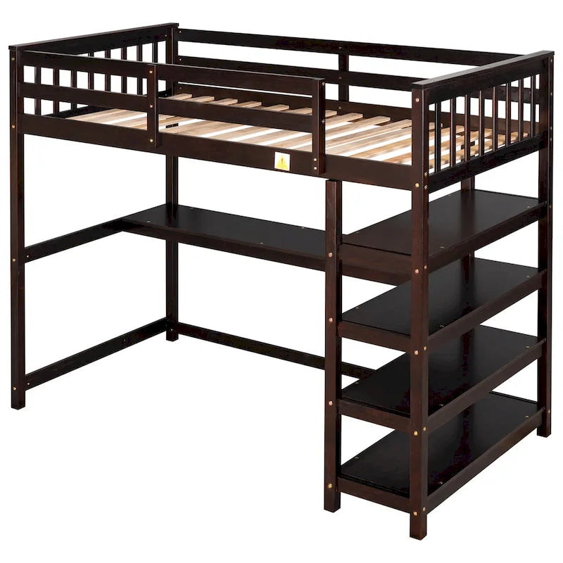 Twin Solid Wood Loft Bed with Integrated Desk