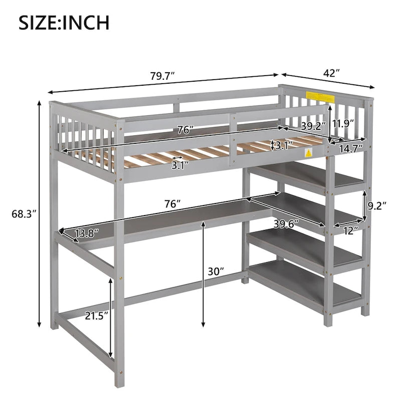 Twin Solid Wood Loft Bed with Integrated Desk