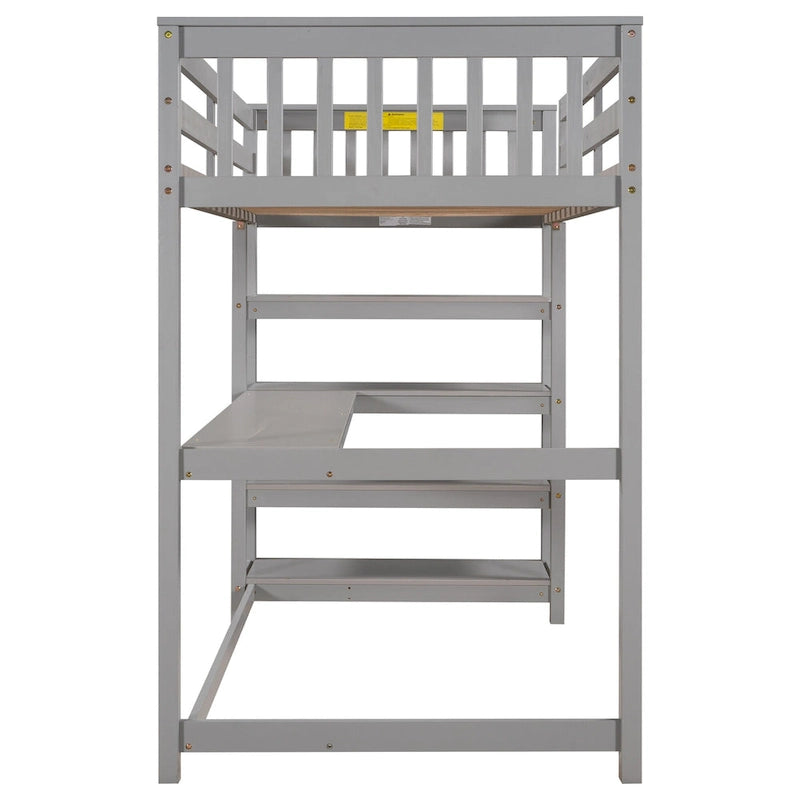 Twin Solid Wood Loft Bed with Integrated Desk