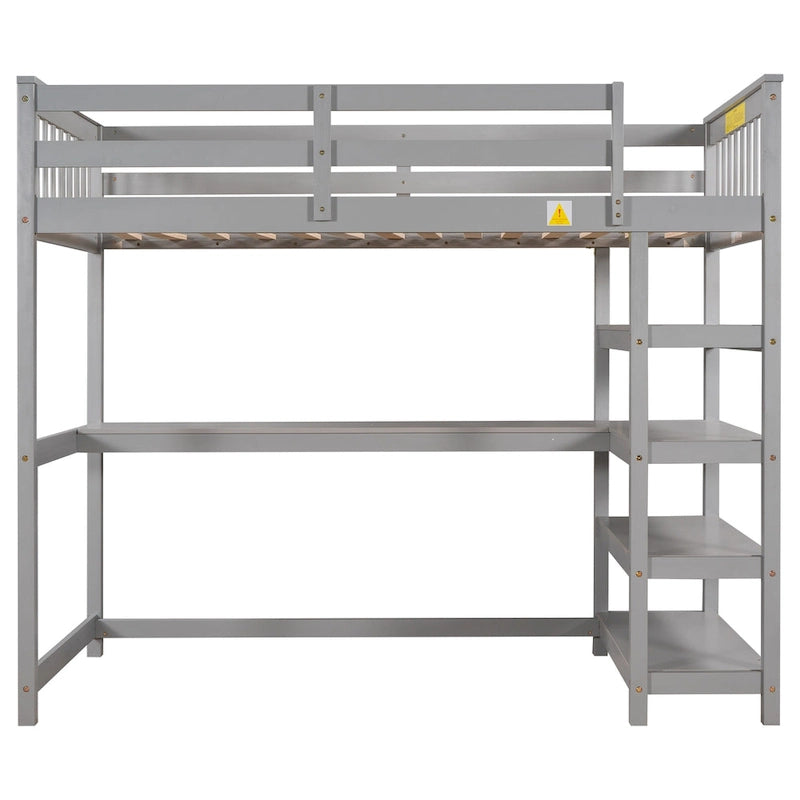 Twin Solid Wood Loft Bed with Integrated Desk