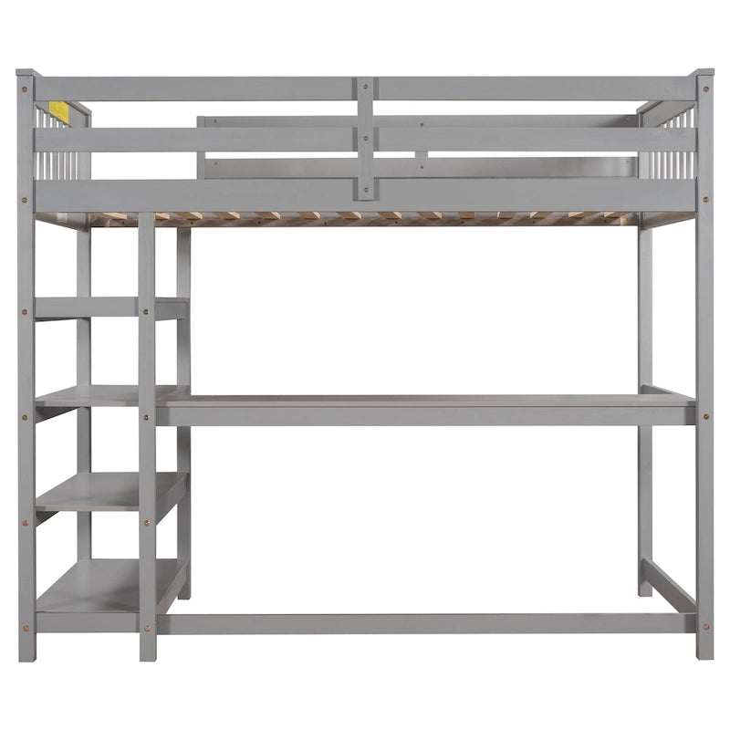 Twin Solid Wood Loft Bed with Integrated Desk