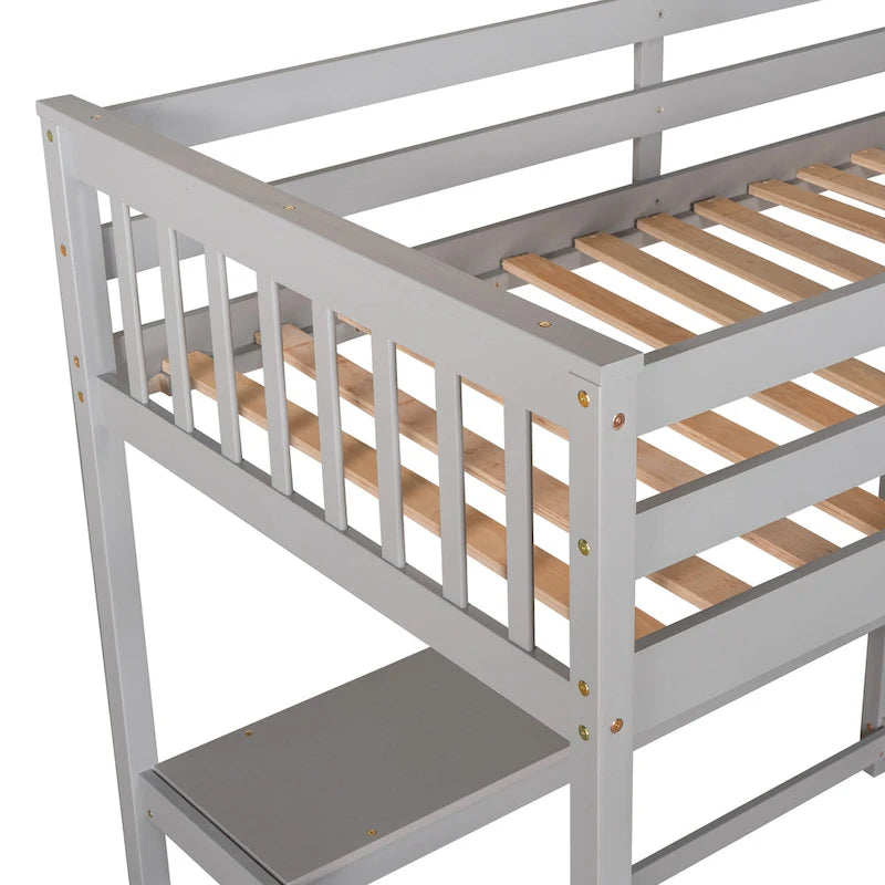Twin Solid Wood Loft Bed with Integrated Desk