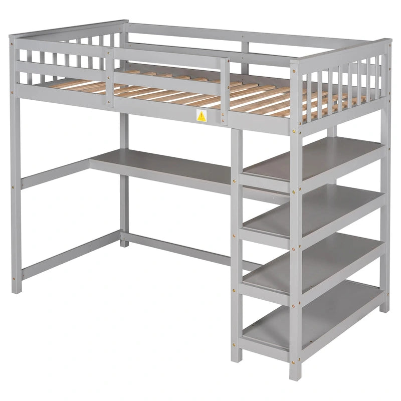 Twin Solid Wood Loft Bed with Integrated Desk