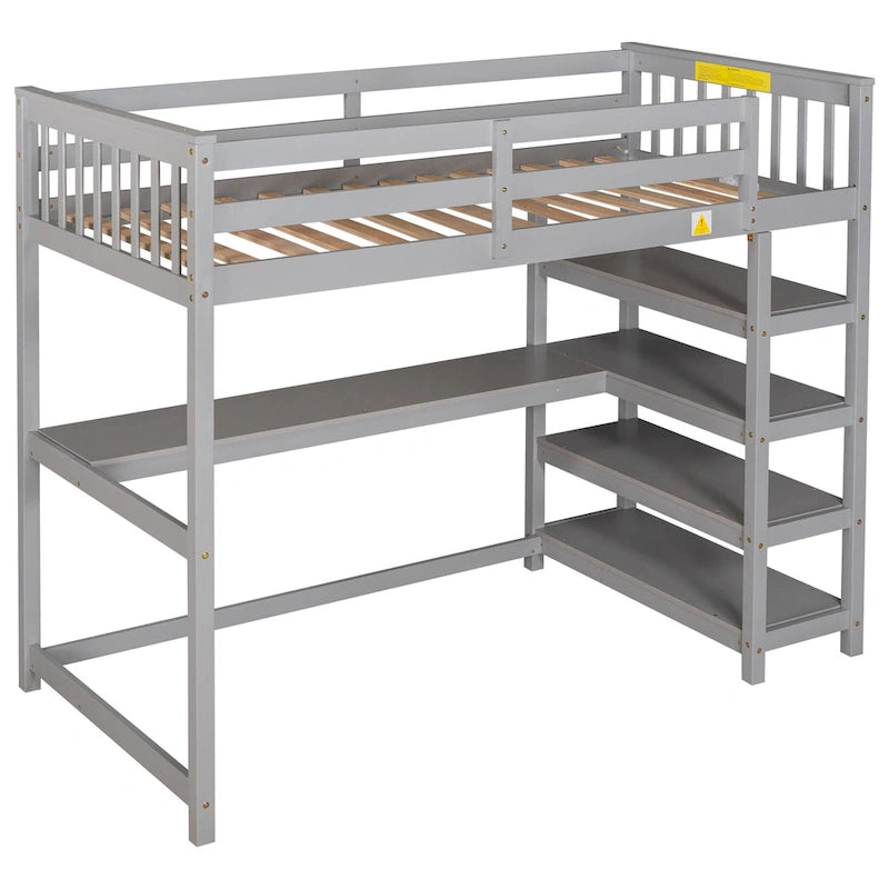 Twin Solid Wood Loft Bed with Integrated Desk