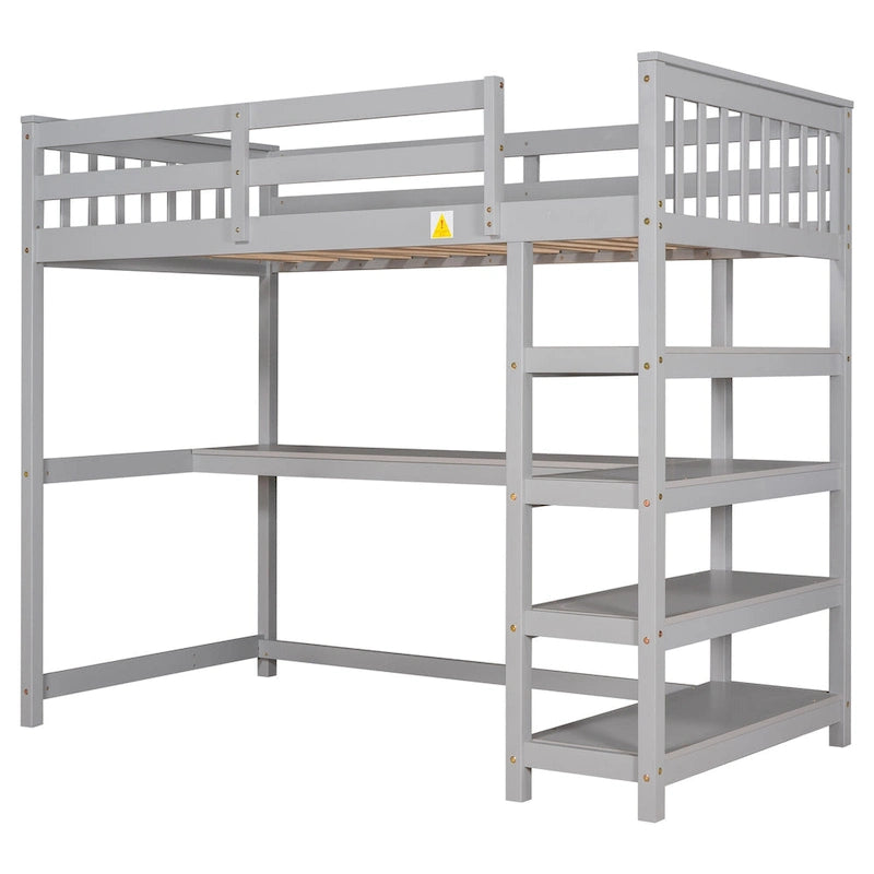 Twin Solid Wood Loft Bed with Integrated Desk