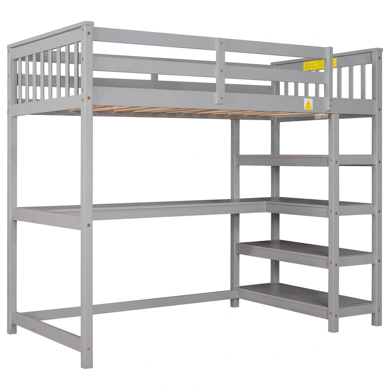Twin Solid Wood Loft Bed with Integrated Desk