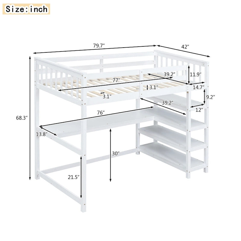 Twin Solid Wood Loft Bed with Integrated Desk