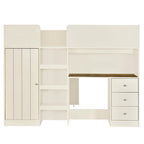 Full Solid Wood Loft Bed with Wardrobe & Desk