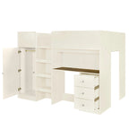 Full Solid Wood Loft Bed with Wardrobe & Desk