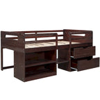 Twin Solid Pine Loft Bed with Shelves, Drawers, and Guardrail