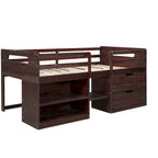 Twin Solid Pine Loft Bed with Shelves, Drawers, and Guardrail