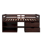 Twin Solid Pine Loft Bed with Shelves, Drawers, and Guardrail