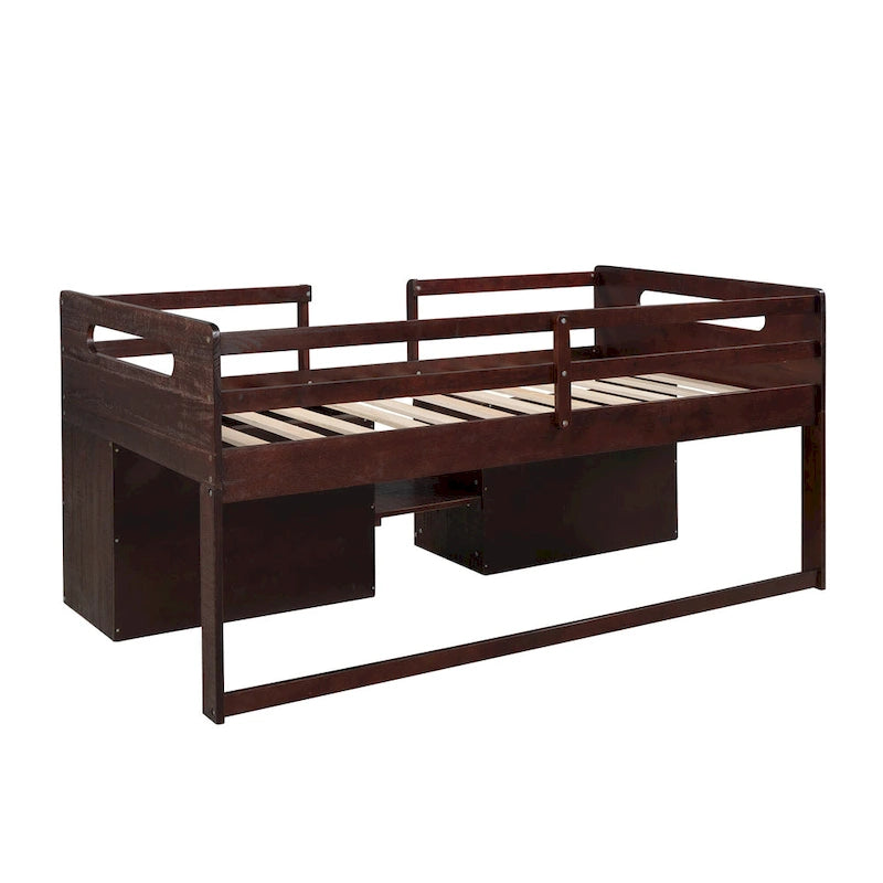 Twin Solid Pine Loft Bed with Shelves, Drawers, and Guardrail