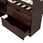 Twin Solid Pine Loft Bed with Shelves, Drawers, and Guardrail
