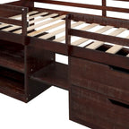 Twin Solid Pine Loft Bed with Shelves, Drawers, and Guardrail