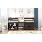 Twin Solid Pine Loft Bed with Shelves, Drawers, and Guardrail
