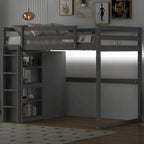 Full Wood Loft Bed with Wardrobe & Storage Shelves
