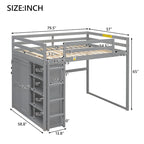 Full Wood Loft Bed with Wardrobe & Storage Shelves