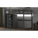 Full Wood Loft Bed with Wardrobe & Storage Shelves