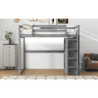 Full Wood Loft Bed with Wardrobe & Storage Shelves