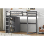 Full Wood Loft Bed with Wardrobe & Storage Shelves
