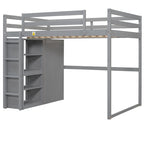 Full Wood Loft Bed with Wardrobe & Storage Shelves
