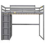 Full Wood Loft Bed with Wardrobe & Storage Shelves
