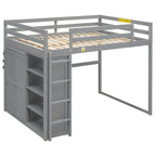 Full Wood Loft Bed with Wardrobe & Storage Shelves