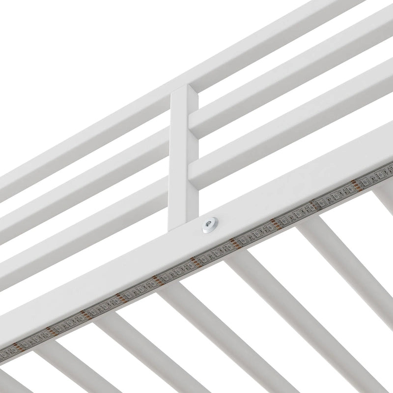 Twin Metal Wood Loft Bed with Desk & LED Light