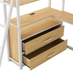 Twin Metal Wood Loft Bed with Desk & LED Light