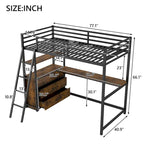 Twin Metal Wood Loft Bed with Desk & LED Light