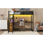 Twin Metal Wood Loft Bed with Desk & LED Light