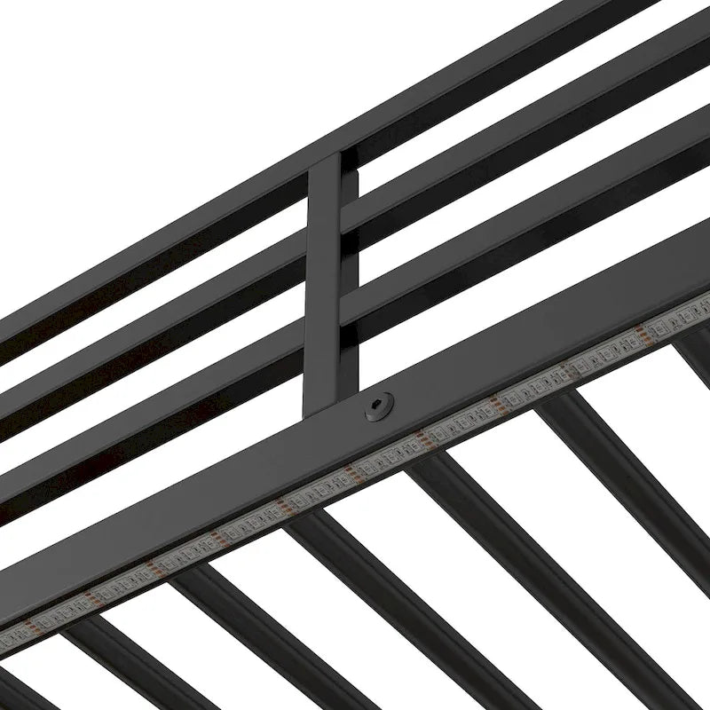 Twin Metal Wood Loft Bed with Desk & LED Light