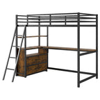 Twin Metal Wood Loft Bed with Desk & LED Light