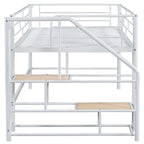 White Twin Metal Mid Loft Bed with Storage Stairs