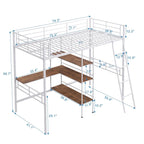 White Twin Metal Loft Bed with Desk & Shelves