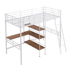 White Twin Metal Loft Bed with Desk & Shelves