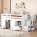 White Twin Solid Wood Low Loft Bed with Stair & Drawer