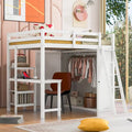 Full Pine Loft Bed with Wardrobe, Desk, Shelves, and Guardrail
