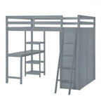 Full Pine Loft Bed with Wardrobe, Desk, Shelves, and Guardrail