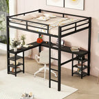 Full Metal Loft Bed with Desk & Shelves