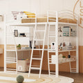 Metal Loft Bed with Shelves, L-Shaped Desk, Sockets, USB Ports, Wireless Charging