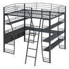 Metal Loft Bed with Shelves, L-Shaped Desk, Sockets, USB Ports, Wireless Charging