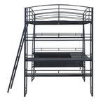 Metal Loft Bed with Shelves, L-Shaped Desk, Sockets, USB Ports, Wireless Charging