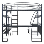 Metal Loft Bed with Shelves, L-Shaped Desk, Sockets, USB Ports, Wireless Charging