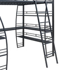 Metal Loft Bed with Shelves, L-Shaped Desk, Sockets, USB Ports, Wireless Charging